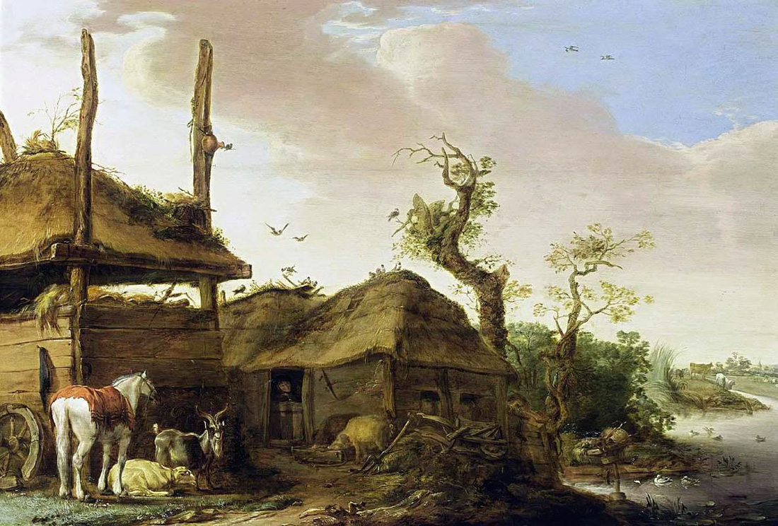 a farmstead near a stream